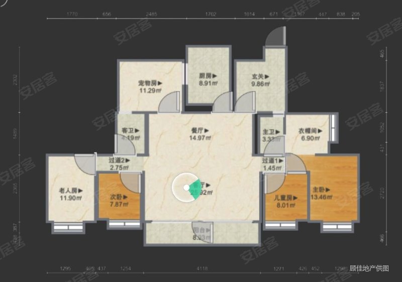 珠光御景壹号4室2厅2卫179.55㎡南1400万