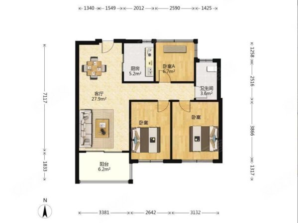 五矿澜悦栖原3室2厅1卫92.66㎡南249万