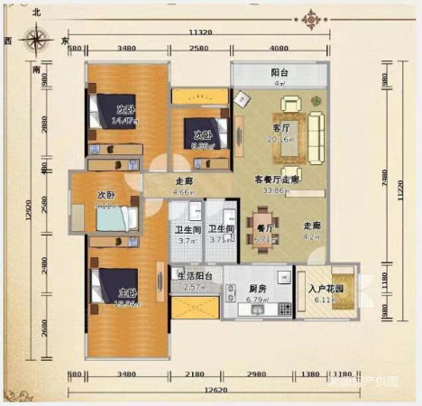 巴蜀邑城A区3室2厅2卫118㎡南北34万