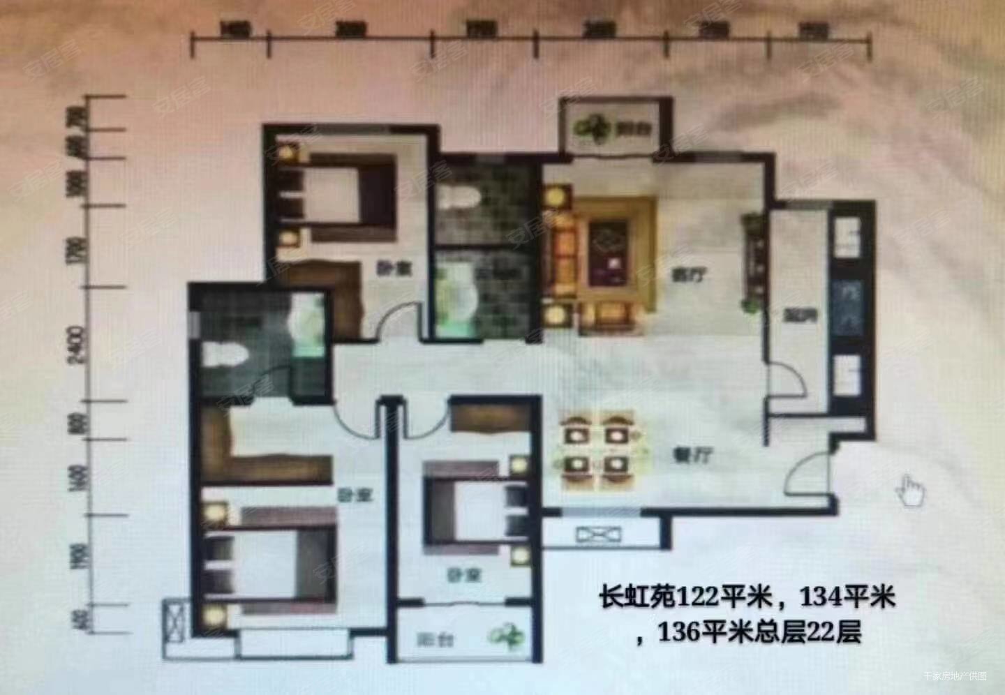 左岸景林长虹苑3室2厅2卫135.96㎡南北100万