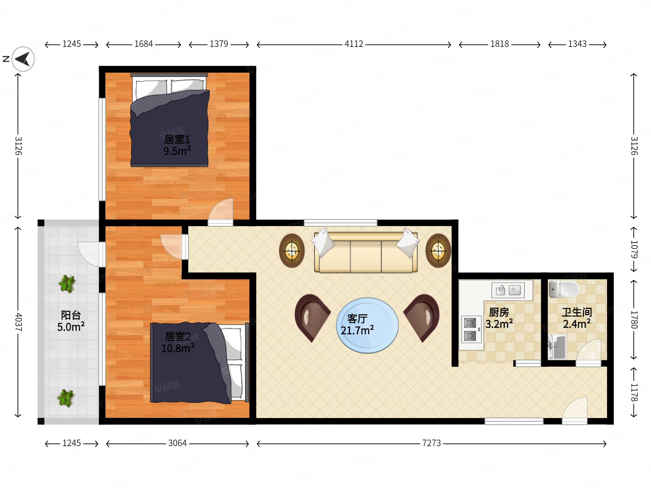 棠德花苑2室1厅1卫64㎡北190万