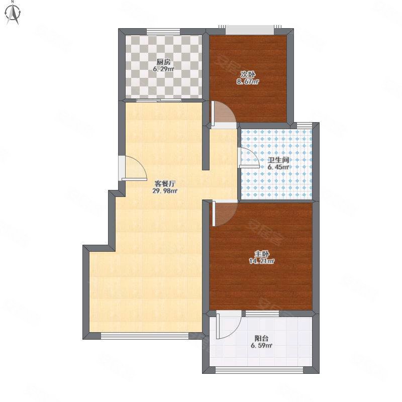 奔二小区2室1厅1卫60㎡南北13万