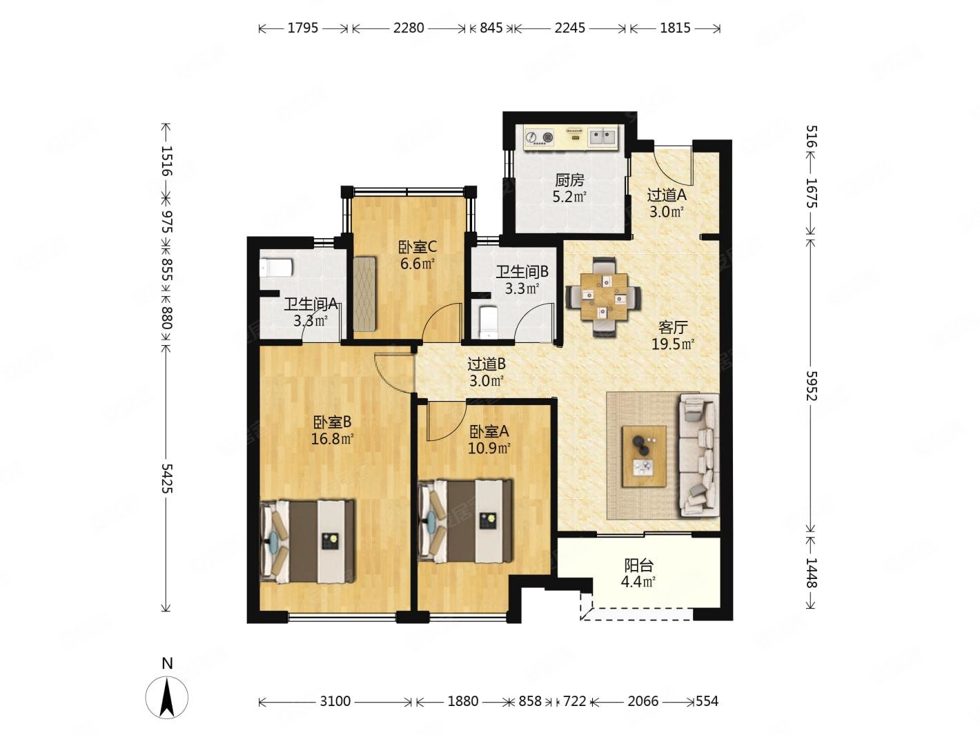 的!双地铁口!,滨江御江南(公寓住宅)二手房,410万,3室2厅,2卫,88.