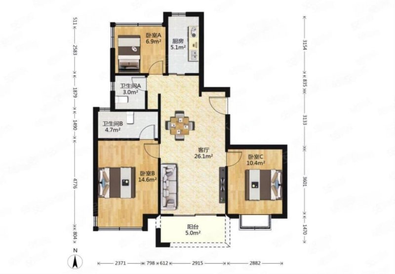 融信世纪东方 三室两厅两卫 飞机户型 自住装修 业主诚售