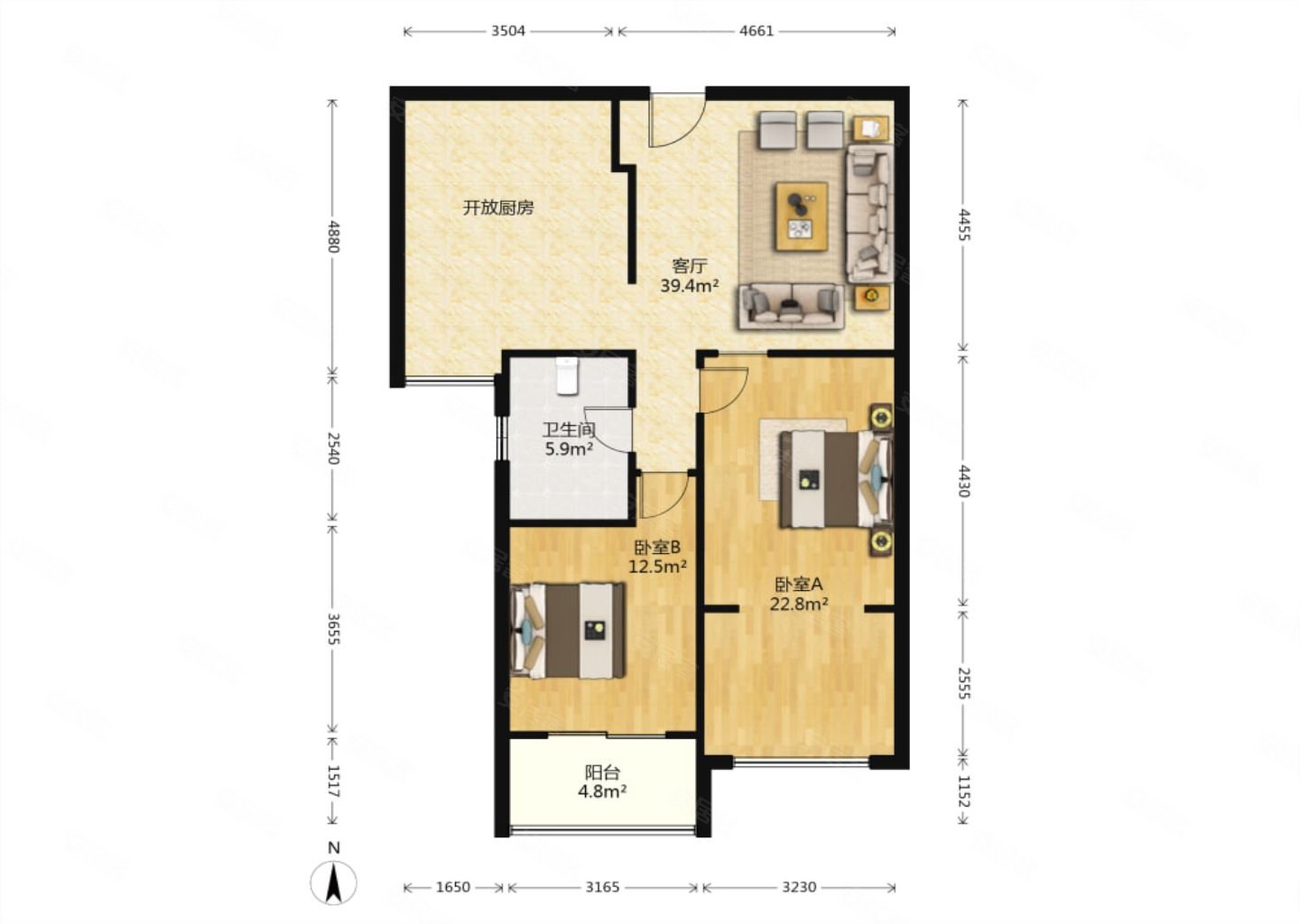 户型方正 采光无档 诚心出售,和风雅颂二手房,320万,2室2厅,1卫,94.