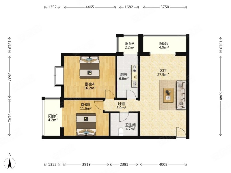 百环家园2室2厅1卫111.89㎡西北550万