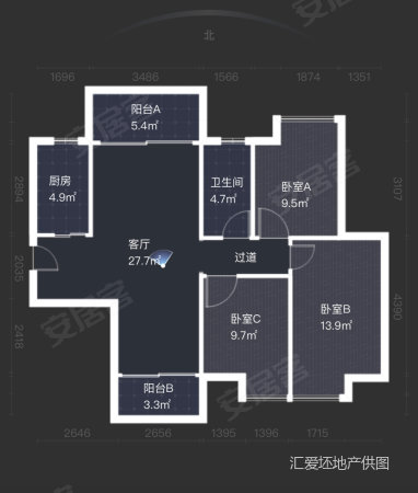 华立富华荟3室2厅1卫97.67㎡南北105万