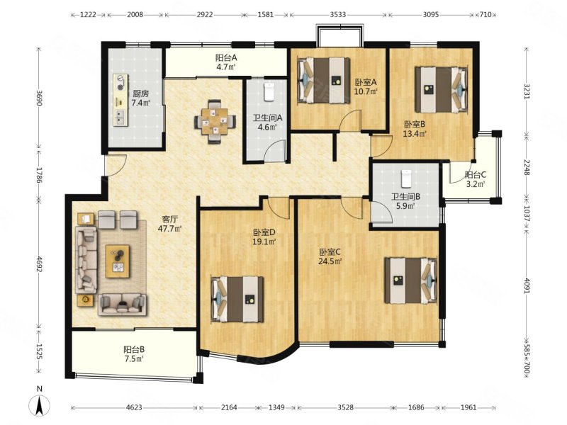 将军大道 精装大四房 好楼层采光无遮挡 价格可谈诚售,翠屏清华园二手