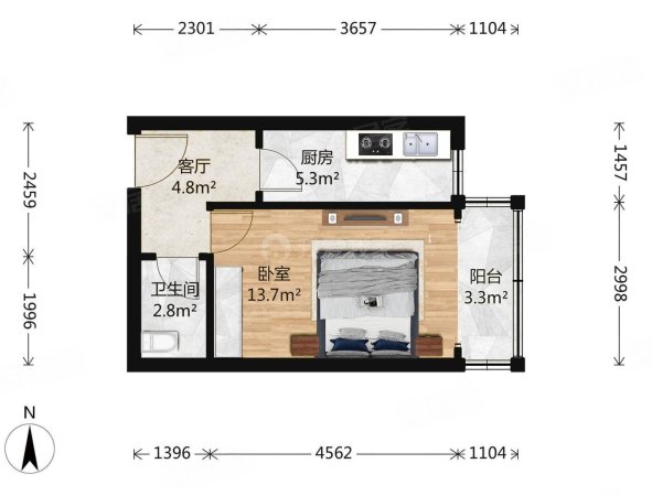 翠微路2号院1室1厅1卫37㎡东399万