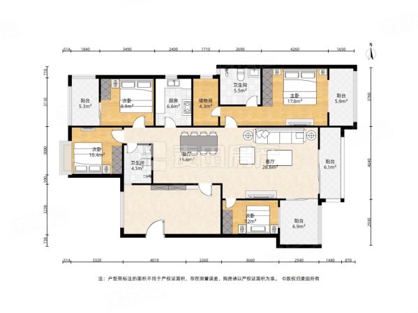 爱琴海(公寓住宅)4室1厅2卫185.32㎡东1180万