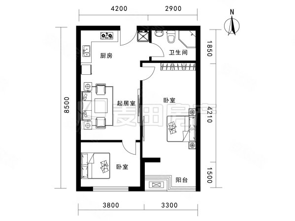 天居园2室1厅1卫74.56㎡南436万