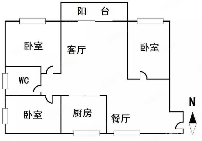 鑫地四季花城3室2厅1卫93㎡南北65万