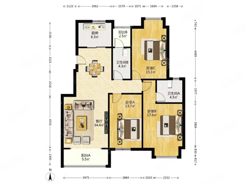 观府壹号四组团(观麓)3室2厅2卫123.5㎡南152万