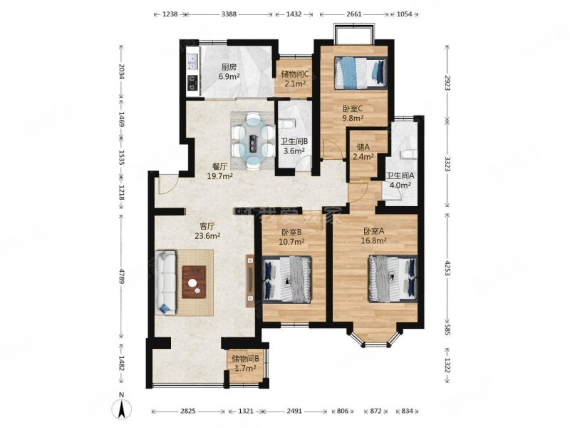 大宁山庄3室2厅2卫129.93㎡南北360万