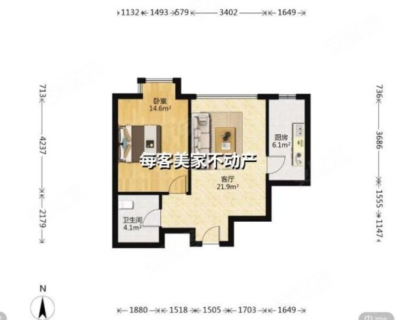 鲁能领秀城八区(C区)1室2厅1卫64㎡北168万