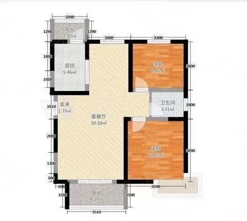 丹河路有露台2室2厅1卫70平方米90万