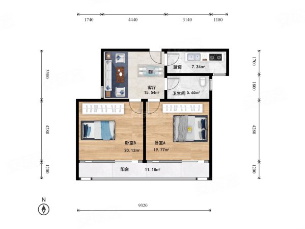 杭氧和院2室1厅1卫83.31㎡南78万