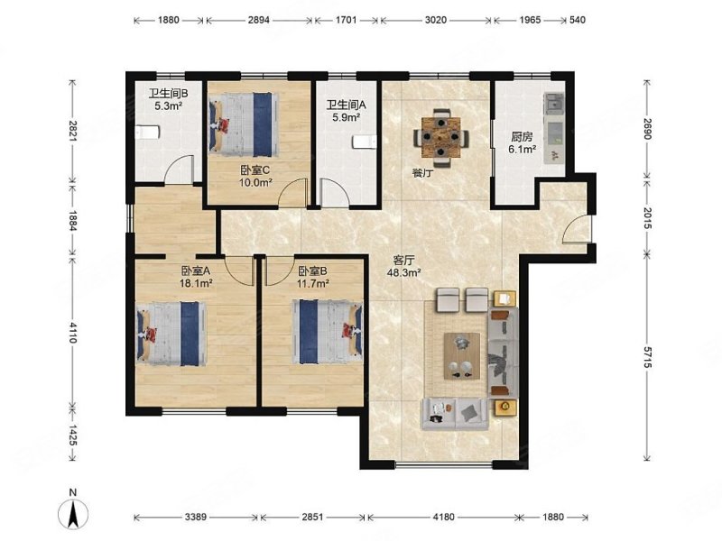 远洋荣域3室2厅2卫143.15㎡南北245万