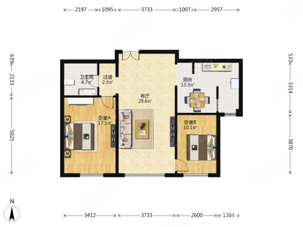 融科钧廷2室2厅1卫98.96㎡南北380万