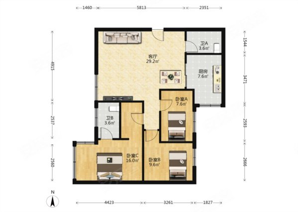 侨源山庄3室2厅1卫94.28㎡南330万