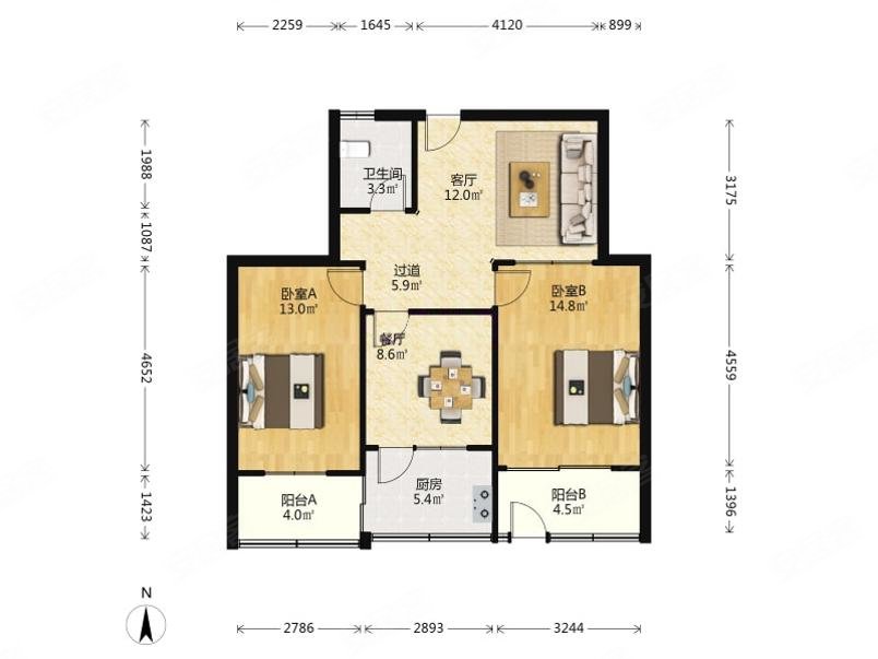 西苑小区2室2厅1卫82㎡南88万