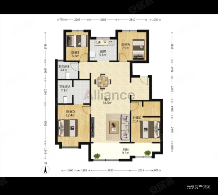 廊坊孔雀城大学里3室2厅1卫119.32㎡南北109万