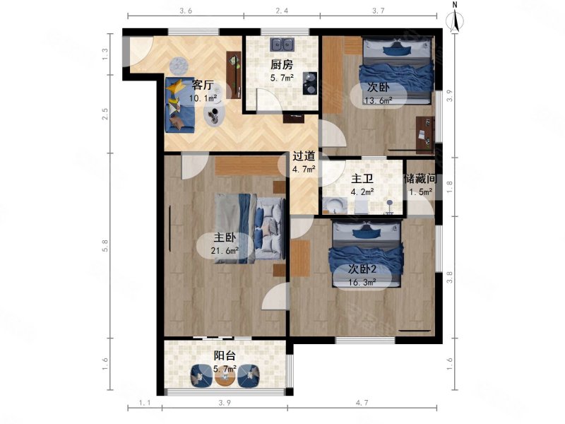 学院南路32号院3室1厅1卫99.3㎡南北700万