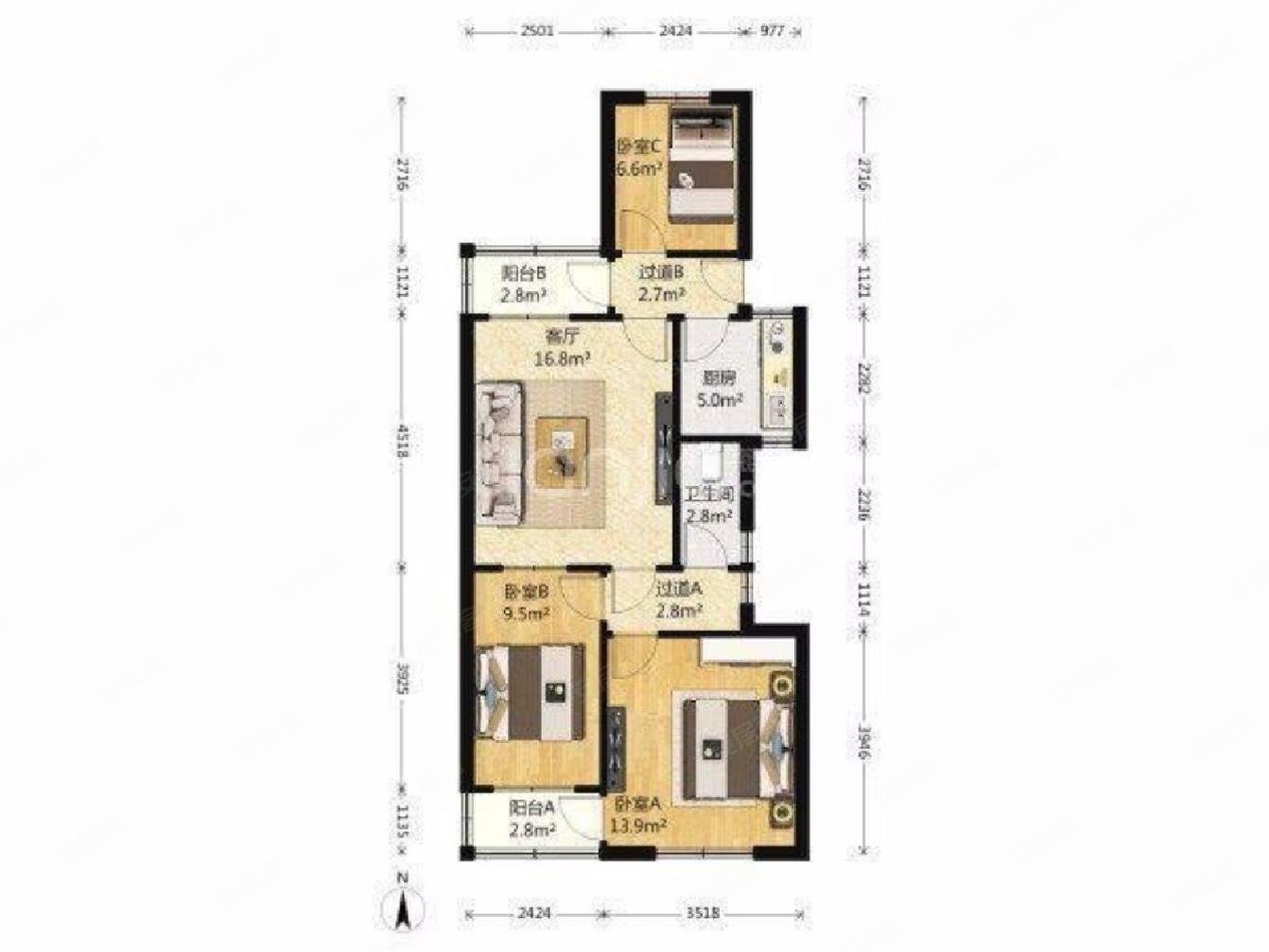 机关大院 三室一厅 90平 方便停车,山东省交通规划设计院宿舍二手房