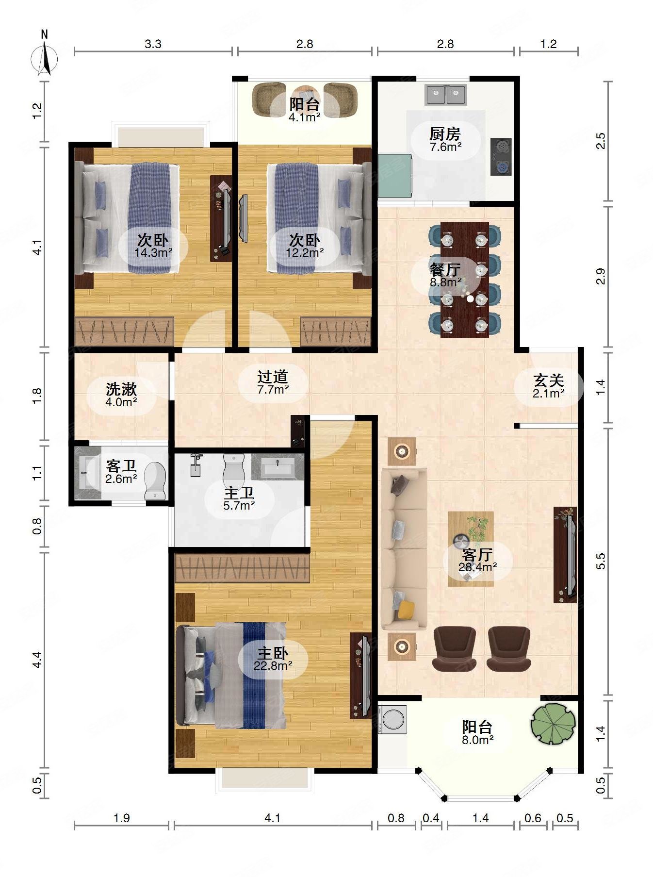 降南湖中央花园地铁口三房南北通透采光好