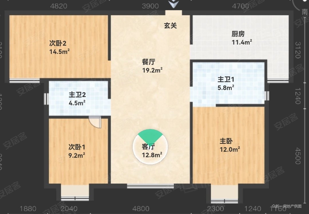 喀什花园A区3室2厅2卫114.65㎡南北56.8万