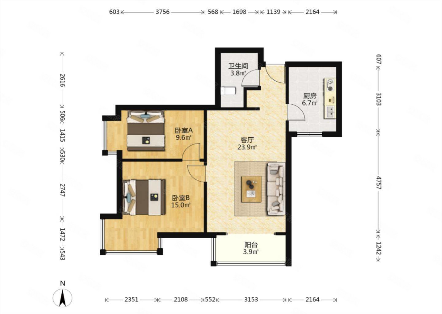 天津湾海景雅苑2室2厅1卫84.22㎡西南359万