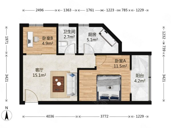 皇姑坟小区2室1厅1卫51.32㎡东北330万