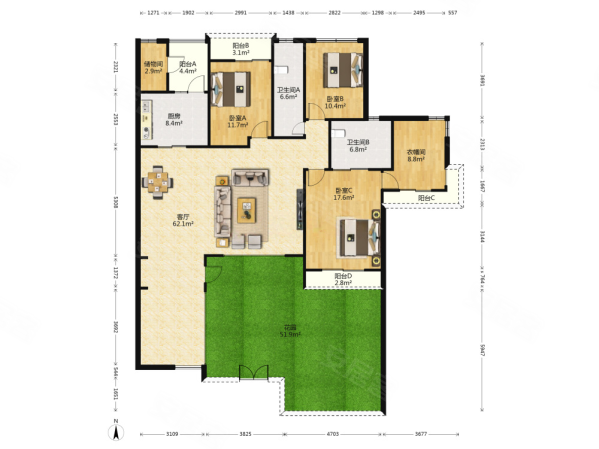 央墅蓝卡斯特 精装好房 南北通透 超低密度 带电梯 商品房