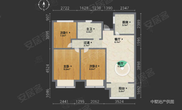 中国铁建青秀城3室2厅1卫87㎡南北160万