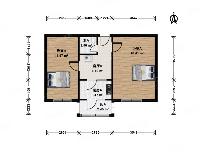 红土店南里2室1厅1卫52.3㎡南560万