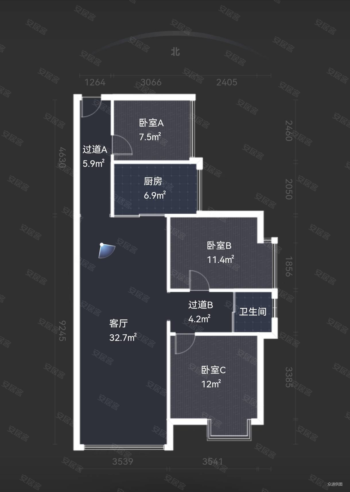 武广国际学苑3室2厅1卫87㎡南北82.8万