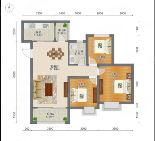 广源阳光里3室2厅1卫91.01㎡南158万