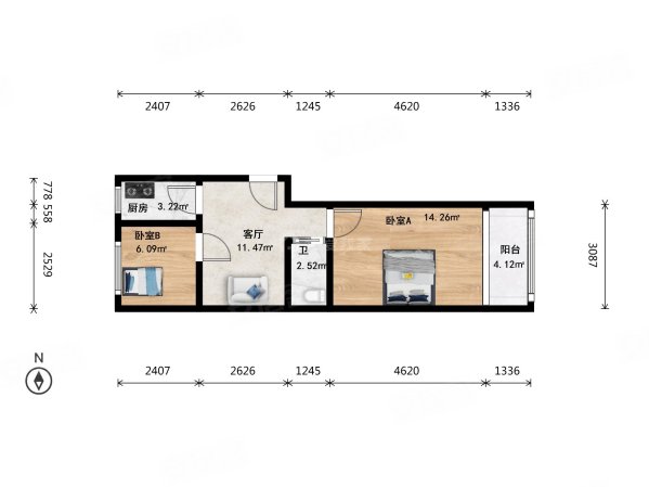 安慧里(五区)2室1厅1卫55.22㎡东西350万