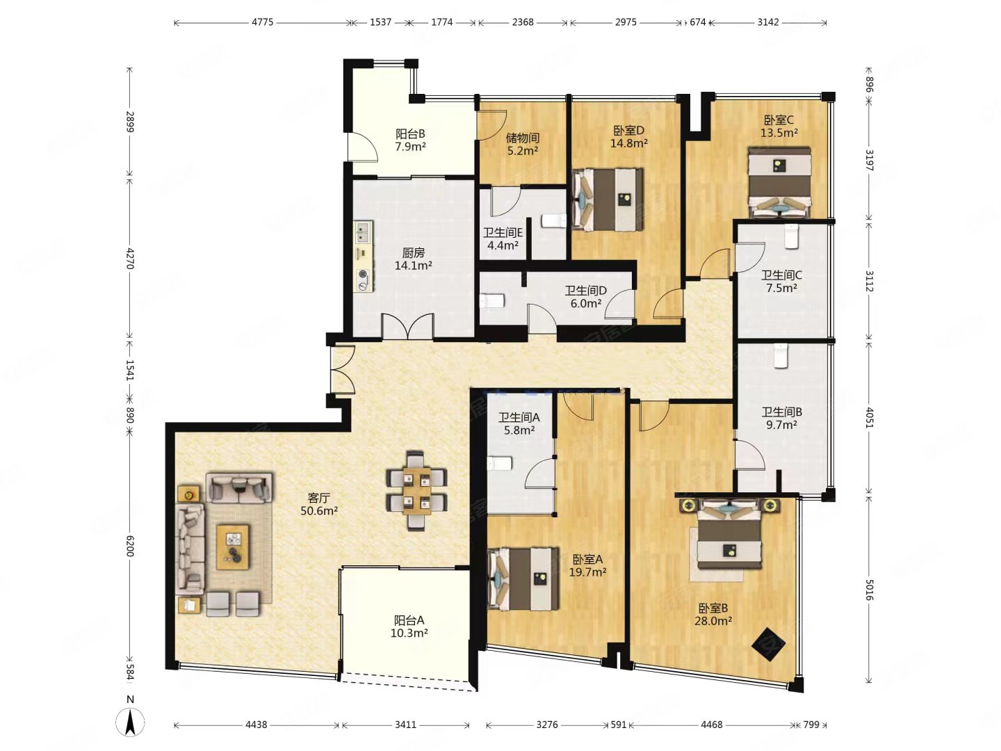 侨鑫汇悦台5室2厅5卫282.83㎡南北8000万