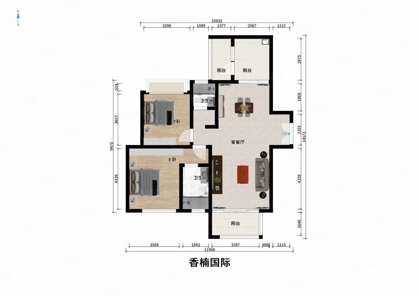 新上清水套二,可改套三,户型方正,采光巴适,香楠国际二手房,156万,2室