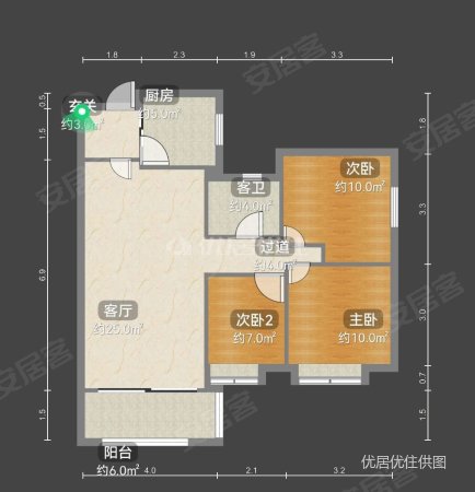 利海米兰春天(三期)3室2厅1卫88.86㎡南北56万