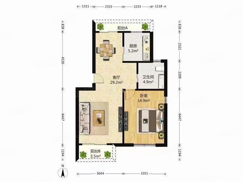 宜浩佳园1室2厅1卫74.76㎡南北158万