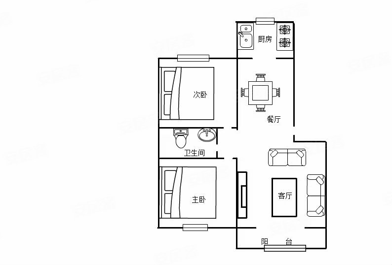 名仕城2室2厅1卫96㎡南48万