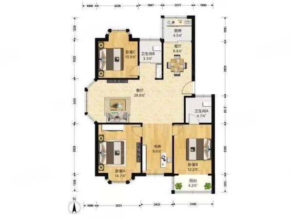 桥北新村4室2厅2卫129.8㎡南196万