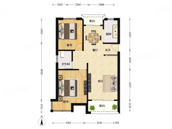 蓝鼎滨湖假日翰林园2室2厅1卫85.69㎡南北158万