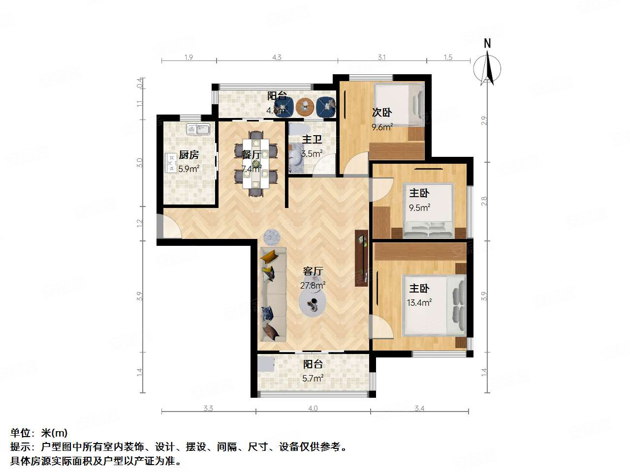 嘉城桃花岛香槟河畔(公寓住宅)3室2厅1卫108.82㎡南北438万