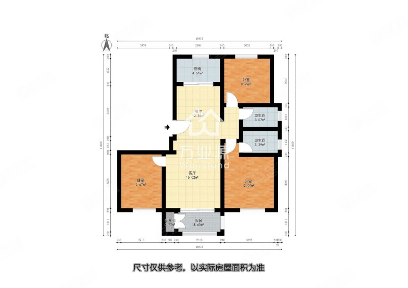 世茂玖熙3室2厅2卫122㎡南北165万