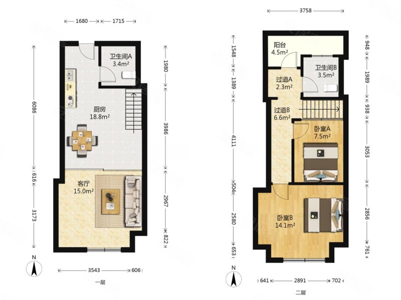 6米大跃层,精装修家电家具,zy空调,业主诚售 带露台