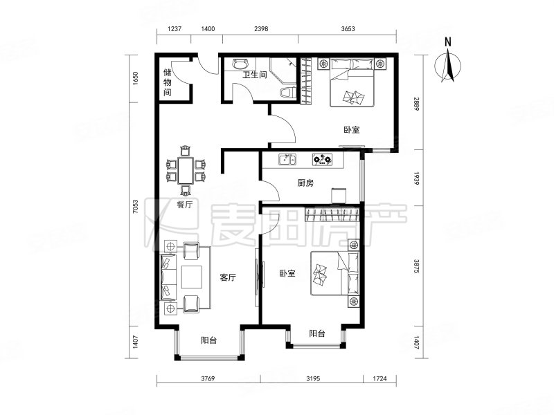 垡头翠城盛园社区(垡头翠成馨园C区112-144号)2室1厅1卫92.52㎡南355万