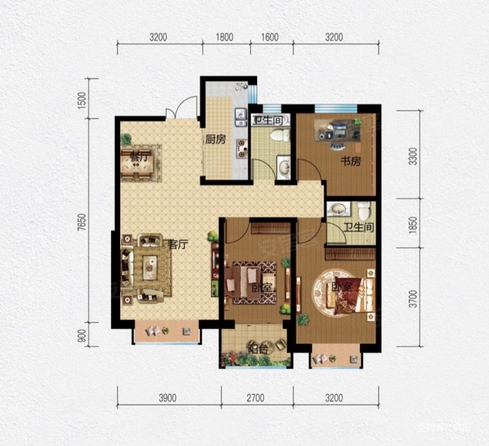 万达商圈 精装修小三居 中高楼层 阳面客厅好户型